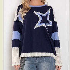 Blue Velvet “ Brenna “ Blue Velvet Star Patch Relaxed Fit Top 77